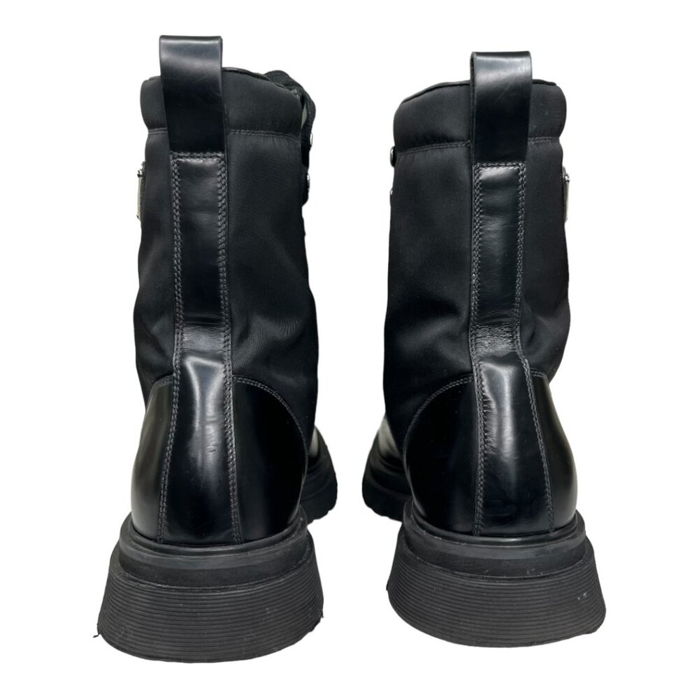 Prada Brushed Rois Leather and Nylon Lug Sole Combat Boots - Picture 2 of 12